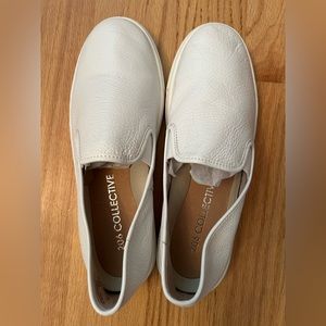 White leather upper slip on shoes